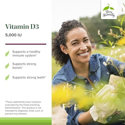 Terry Naturally Vitamin D3 Bone Health & Bone Strength Supplement Dietary Supplement For Immune System & Brain Support 5000 Iu Vitamin D Tablets With Mixed Berry Flavor 90 Chewable Tablets