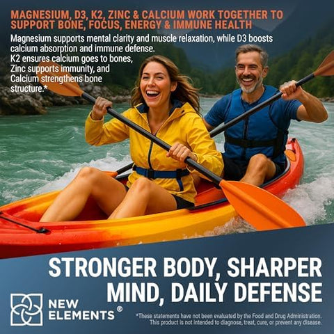 Elements Magnesium Glycinate 1500Mg With Vitamin D3 K2 + Zinc & Calcium D3 10000 Iu K2 200Mcg Calcium 50Mg Zinc 50Mg Bone Muscle & Immune Support For Women & Men - Vegan - Non-Gmo