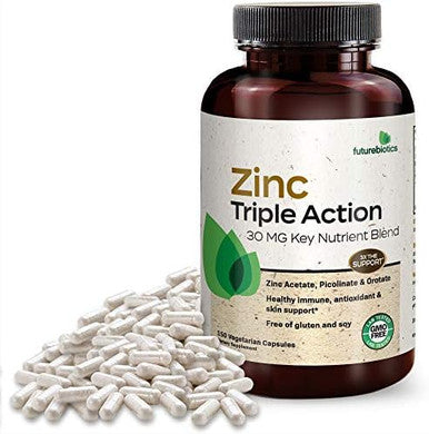 Futurebiotics Zinc Triple Action 30Mg Key Nutrient Blend Immune Support Supplement With Zinc Acetate Picolinate & Orotate Immune Antioxidant & Skin Health Support 150 Vegetarian Capsules