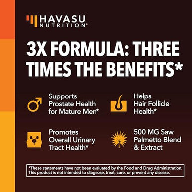 Havasu Nutrition Saw Palmetto Supplement With Stinging Nettle And Pumpkin Seed Extract - Advanced 3X Formula - Dht Blocker Urinary Health And Prostate Support For Mens Health - Vegan Non-Gmo Capsules 2 Month Supply