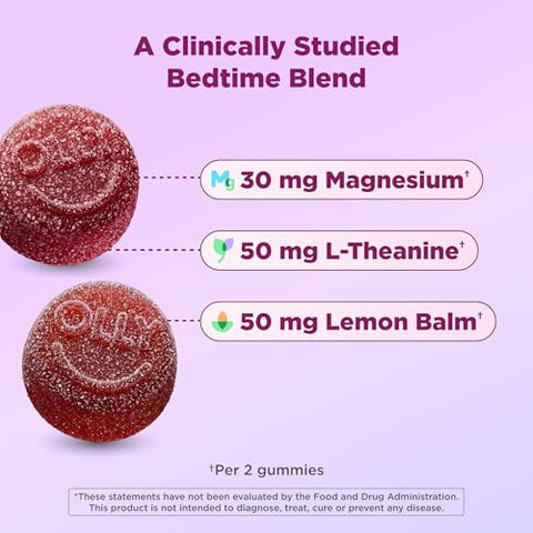 Olly Kids Melatonin Free Sleep Gummy Supplement Supports Sleep Quality Magnesium L-Theanine Lemon Balm Cloudberry Peach Flavored 25 Day Supply 50 Count
