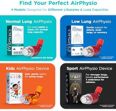 Airphysio Drug-Free Portable Breathing Trainer Device For Lungs | Breathe Better Improve Lung Health & Mucus Clearance | Average Lung Capacity Device | Made In Australia