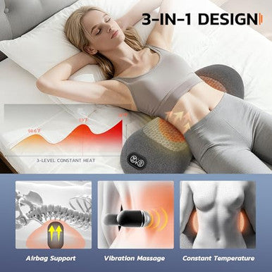 Dyhodu 3-In-1 Electric Back Massager Pillow Rechargeable Lumbar Support Cushion With Heat Vibration