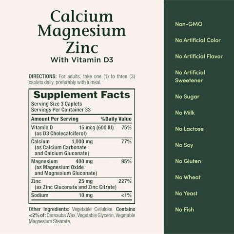 Nature'S Bounty Nb Vit Cal/Mag/Zinc Size 100S Nature'S Bounty Calcium-Magnesium-Zinc Caplets 100 Count
