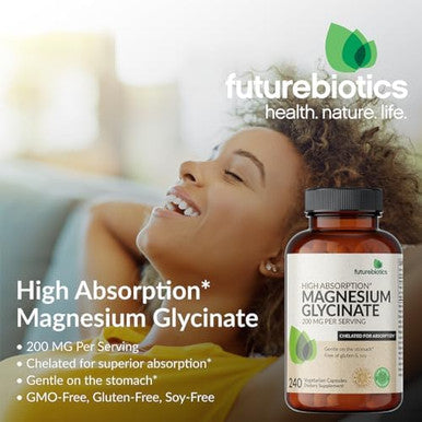 Futurebiotics Magnesium Glycinate 200 Mg Per Serving Chelated For High Absorption Gentle On Stomach Nongmo 60 Vegetarian Capsules