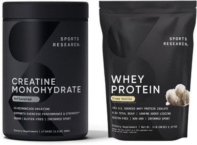 Sports Research Creatine Monohydrate (1.1 Lbs) And Creamy Vanilla Whey Protein (5 Lbs) The Dynamic Duo For Lean Muscle Building Improved Performance And Strength & Workout Recovery