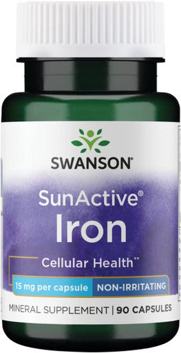 Swanson Sunactive Non-Irritating Iron 15 Milligrams 90 Capsules