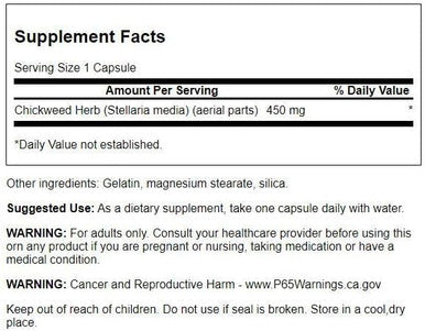 Swanson Chickweed Herb Stellaria Media Herbal Supplement Respiratory Circulatory Skin Health Support 450 mg 180 Capsules (Caps)