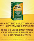 Nature'S Way Alive Max6 Potency Adult Complete Multivitamin, With Iron, Vitamins A, C, E & B-Vitamins Including Methylated B12 & Folate, Supports Energy Metabolism, 90 Capsules (Packaging May Vary)