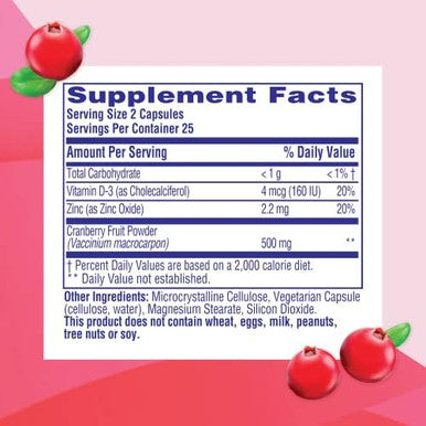 Rephresh Cranberry Urinary Tract Health Plus Immune Supplement, Blended With Vitamin D + Zinc - 50 Count