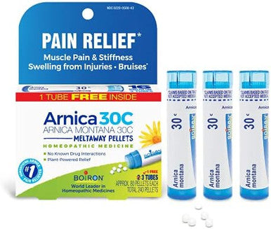 Boiron Arnica Montana 30C Homeopathic Medicine For Relief From Muscle Pain Muscle Stiffness Swelling From Injury And Discoloration From Bruises 3 Count (240 Pellets)