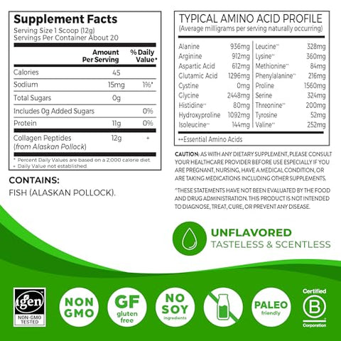 Orgain Wild-Caught Marine Collagen Peptides Powder For Women & Men Hair Skin Nail & Joint Support Supplement 12G Collagen Per Serving Pescatarian & Paleo Non-Gmo Unflavored Type I & Iii 8.5Oz