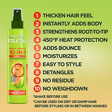 Garnier Fructis Grow Strong Thickening 10 in 1 Spray Biotin C 8.1 Fl Oz 1 Count Packaging May Vary