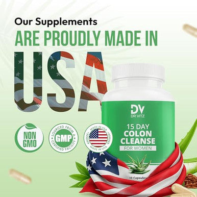 Dr Vitz 15 Day Colon Cleanse For Women Natural Detox Pills With Herbs Fiber & Probiotics Bloating & Constipation Relief Weight Loss & Gut Health Reset 30 Capsules