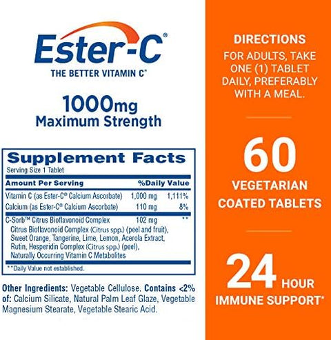 EsterC Vitamin C 1000 mg 60 Coated Tablets (Packaging May Vary)