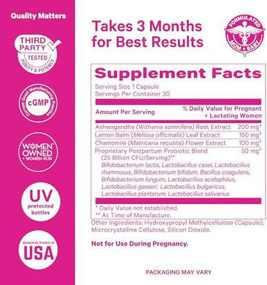 Pink Stork Probiotics For Postnatal Women 30 Billion Cfus With Ashwagandha And Chamomile Postpartum Essentials For Hormone Balance Mood Support Gut Health Digestive Wellness 30 Capsules