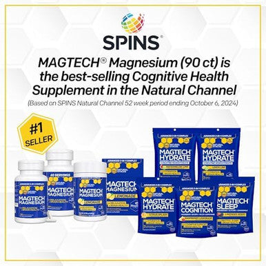 NATURAL STACKS MagTech Magnesium Complex for Women & Men - 3 Forms of Magnesium: Glycinate Magtein L-Threonate & Taurate - 200mg Chelated Complex - Support for Relaxation & Brain Health