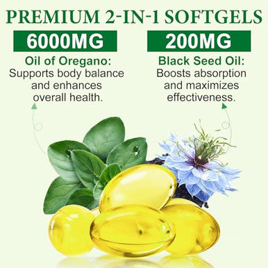 Aebefbaw Oregano Oil Capsules With Black Seed Oil 120 Softgels 6000Mg