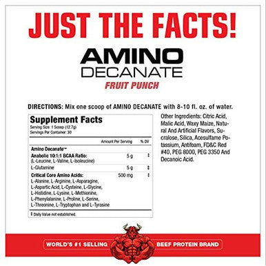 Musclemeds Amino Decanate Intra Post Workout Drink Full Spectrum Amino Acid Complex Leucine Muscle Recovery Fruit Punch 30 Servings