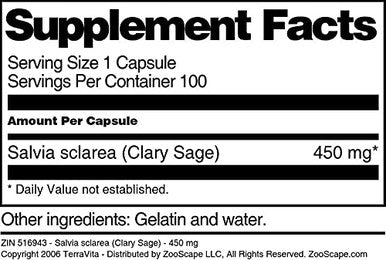 Terravita Salvia Sclarea (Clary Sage) - 450 Mg (100 Capsules, Zin: 516943)