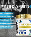 Sporty4 CREATINE Gummies Ultra + BCAA 8000mg | 120 Gummies of Creatine Monohydrate | BCAA | L Carnitine | Vitamin B6 and B12. Pre Workout Muscle Recovery Supplement for Men and Women Blueberry Flavour.