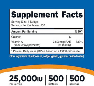 Nutricost Vitamin A 25000 Iu 500 Softgels Nongmo Gluten