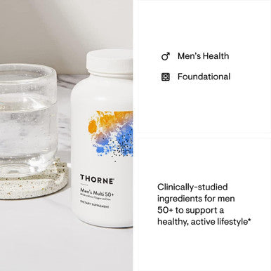 Thorne Men'S Multi 50+ - Daily Multivitamin And Nutrients For Men Without Iron And Copper To Support Healthy, Active Lifestyle - Gluten-Free, Soy-- 180 Capsules - 30 Servings