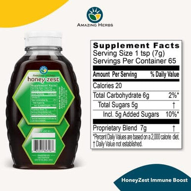 Amazing Herbs Raw Natural Honey Herbal Honey Infused With Ecea Elderberry Garlic Eucalyptus Extracts and Pure Black Seed Oil Non Gmo Gluten Honeyzest Immune Boost 16 Fl Oz