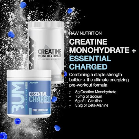 Raw Nutrition Creatine Monohydrate & Blue Rathberry Pre-Workout Powder Bundle