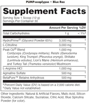 Bucked Up Pump-Ocalypse Blue Raz Nitric Oxide And L Arginine Supplement With Citrulline Malate Glycerpump Ultimate N.O. Booster Lean Muscle Support For Blood Flow Vascularity Hydration And Endurance