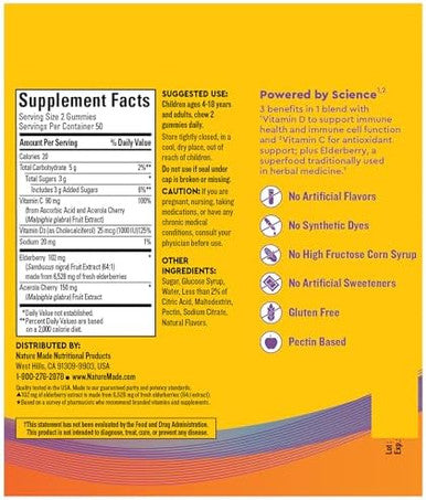 Nature Made Wellblends Immune & Superfood, Elderberry Gummies With Acerola Cherry Extract, Plus Vitamin C + Vitamin D, Immune Support Supplement, 100 Gummy Vitamins