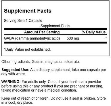 Swanson GABA - Amino Acid Supplement Promoting Calm & Relaxation to Support Restful Sleep - High Potency Formula to Support Healthy Stress Levels - (100 Capsules 500mg Each)