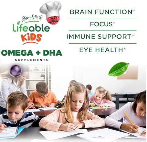 Lifeable Omega 3 For Kids Gummies With Vegan Dha Supplement Kids Omega 3 Fish Oil Alternative From Plant Based Flaxseed Oil Great Tasting Supplement 60 Gummies