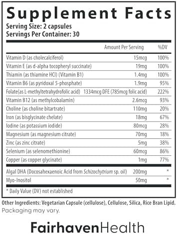 Fairhaven Health Prenatal Multivitamin Essentialsprenatal Vitamins + Dha Choline Myoinositolsupports Healthy Pregnancy & Fetal Brain Developmentmint Essence To Deter Nausea60 Capsules