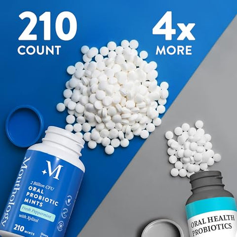 Mouthology Oral Probiotics For Mouth Bad Breath With Xylitol (210 Count Mints) Dental Probiotic Mouth Probiotics Bad Breath Treatment And Gums