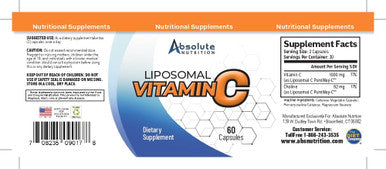 Absolute Nutrition Liposomal Vitamin C 1000mg - High Potency Immune Support, Bioavailable Ascorbic Acid, Skin Care Supplement - Pure, Best Rated Vitamin C Capsules for Kids and Adults - 60ct
