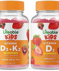 Lifeable Vitamin D3 + Vitamin K2 Kids + Vitamin D Kids Gummies Bundle Great Tasting Vitamin Supplement Gluten Gmo Chewable Gummy