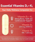 21st Century Vitamin D3 125 mcg (5000 IU) + K2 100 mcg Capsules 120 Count Bone Teeth and Heart Support NonGMO Milk Lactose Soy Wheat and Gluten Free