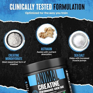 Animal Creatine Chews Tablets Creatine Monohydrate Chewable Muscle Builder With Sea Salt & Nootropic Astragin For Added Absorption Delicious And Convenient For Men & Women 120 Count Sour Apple