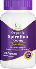 Nbl Natural NBL Natural Organic Spirulina 1000mg Super Green Whole Food Supplement - Double Strength 1000 mg 120 Tablets