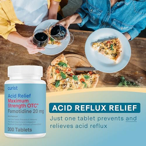 Curist Famotidine 20Mg Bulk Pack (300 Count Tablets) Acid Reflux Medicine For Heartburn Relief Otc Maximum Strength Stomach Acid Reducer Anti Acid Relief Tablets For Indigestion Heartburn Relief