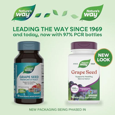 Nature'S Way Grape Seed Standardized Extract Supports Healthy Skin And Veins Antioxidant Support Non-Gmo Project Verified 60 Vegan Capsules (Packaging May Vary)