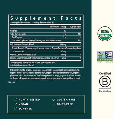 Gaia Herbs Turmeric Supreme Adult Daily Gummiesdaily Swelling Support For Healthy Active Lifeusda Organic Blend Of Turmeric And Supportive Herbs40 Gummies(20Day Supply)
