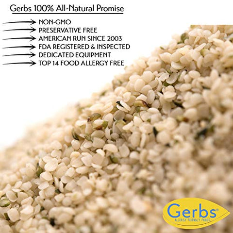 Gerbs Raw Hemp Seed Kernels 2 lbs. | Hulled, No Artificial Additives, Resealable Bag | Mild, Nutty Taste | Top 14 Allergen-Free