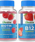Lifeable Sugar Biotin + Vitamin B12 Gummies Bundle Great Tasting Vitamin Supplement Gluten Gmo Chewable Gummy