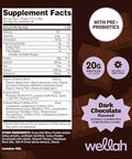 Wellah Grass-Fed Whey Protein Isolate Powder (Dark Chocolate) 30 Servings - With Prebiotics Enzymes & Probiotics 20G Of Protein 100 Calories Naturally Sweetened