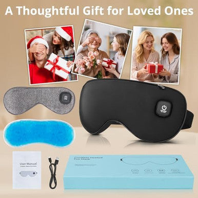 Maweme Heated Eye Mask For Dry EyesCordless Warm Eye Compress 3 Heat Levels Heat And Cooling Eye Relief Improved SleepLight Blocking Design Washable Cover Travel s For Men Women