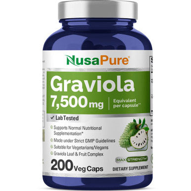 NusaPure Graviola 7,500 mg Equivalent per caps 200 Veggie (Non-GMO, Extract 20:1)