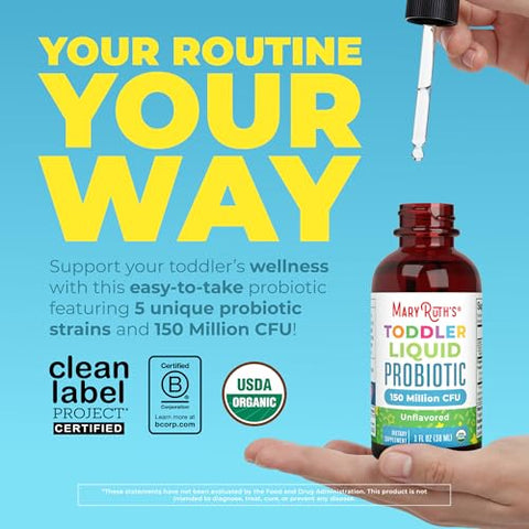 Maryruth'S Organic Toddler Probiotic Liquid Drops Kids Probiotics For Ages 1-3 5 Probiotic Strains 150 Million Cfu Per Serving Usda Organic Sugar Free Vegan Gluten Free 1 Fl O