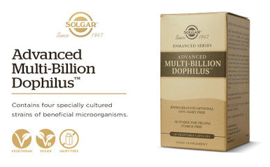 Solgar Advanced Multi-Billion Dophilus 60 Vegetable Capsules - Supports Healthy Intestinal Flora - 5 Billion Microorganisms Per Serving - Gluten Dairy Lactose & Milk No - Vegetarian - 60 Servings
